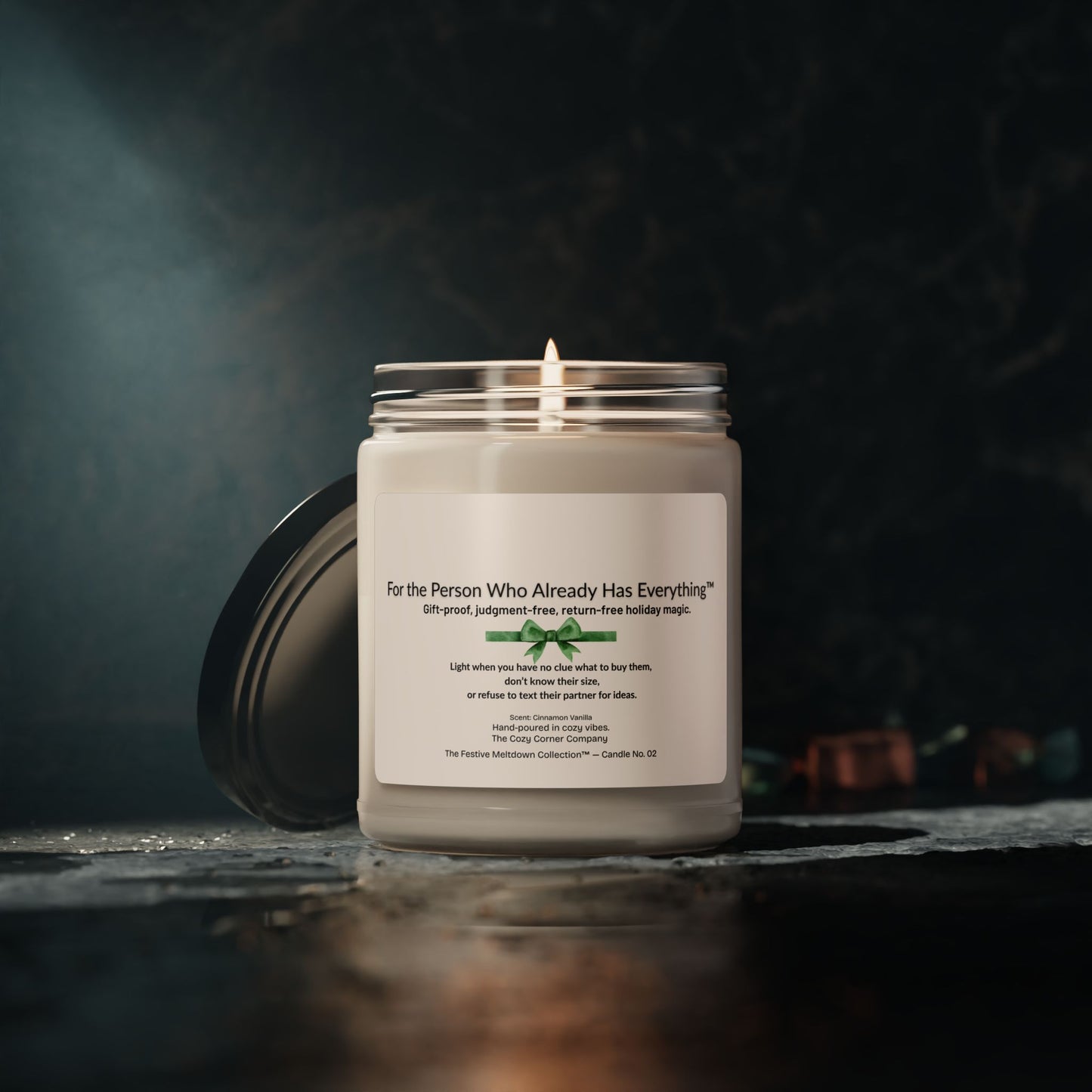 Checked Twice, Still Stumped™ – Festive Soy Candle (Cinnamon Vanilla)