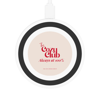 the cozy club wireless charger — “always at 100%”