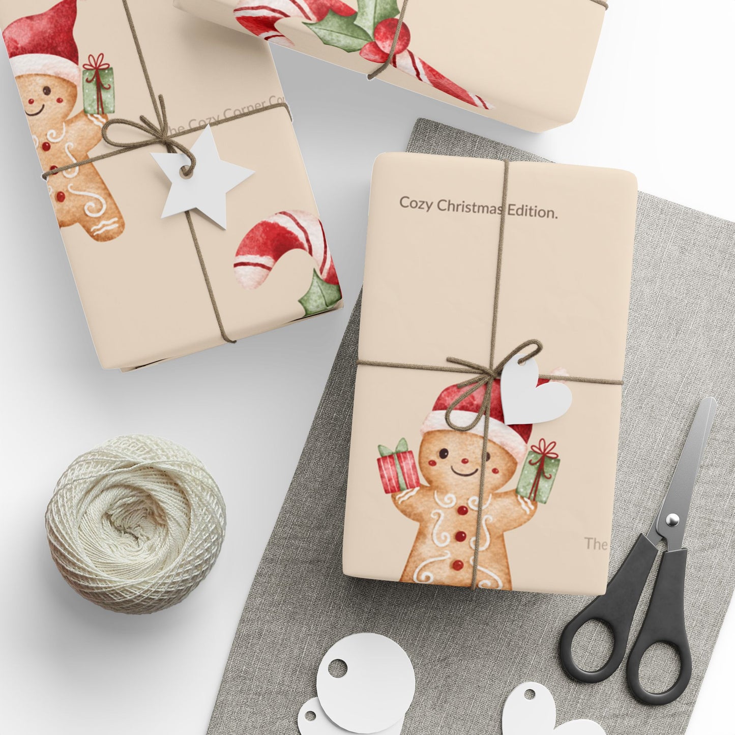 Cozy Christmas Edition Wrapping Paper – Gingerbread & Candy Cane Gift Wrap | Holiday Cozy Corner Collection