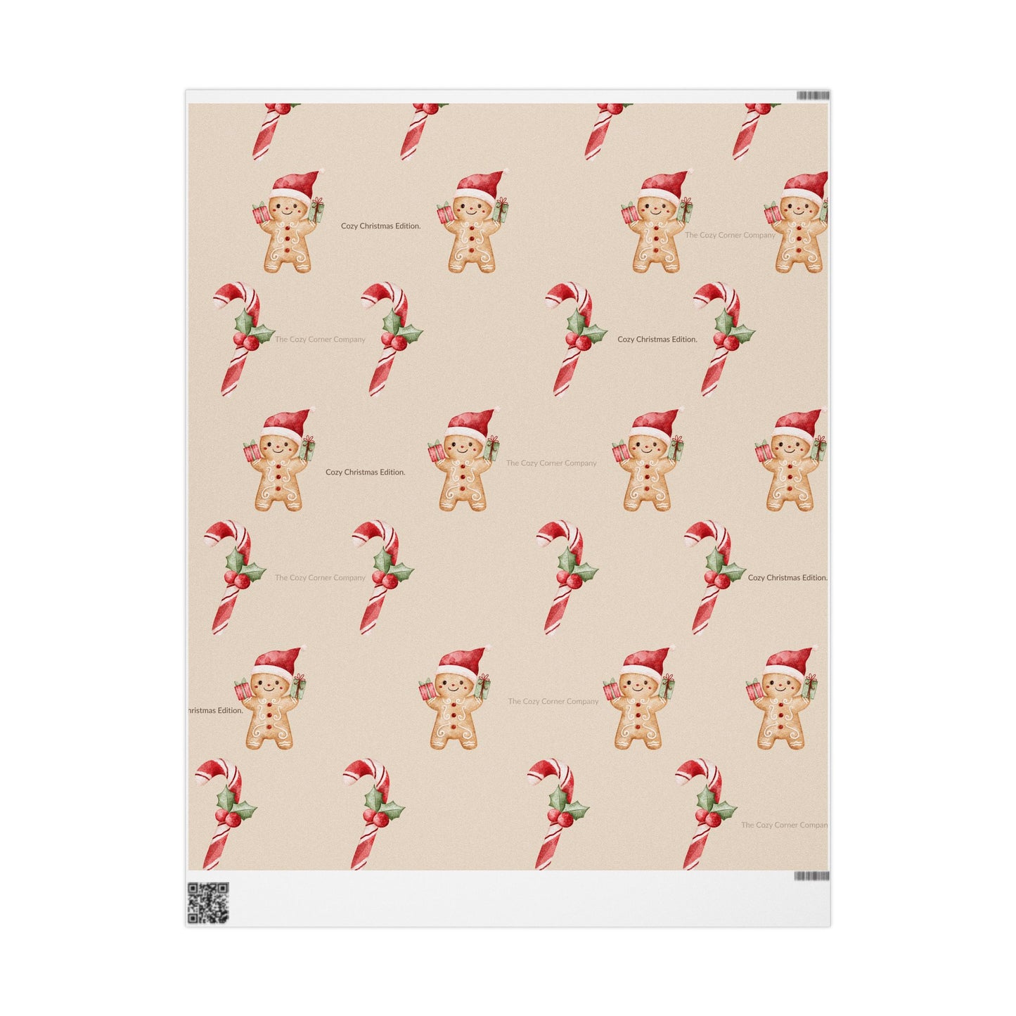 Cozy Christmas Edition Wrapping Paper – Gingerbread & Candy Cane Gift Wrap | Holiday Cozy Corner Collection