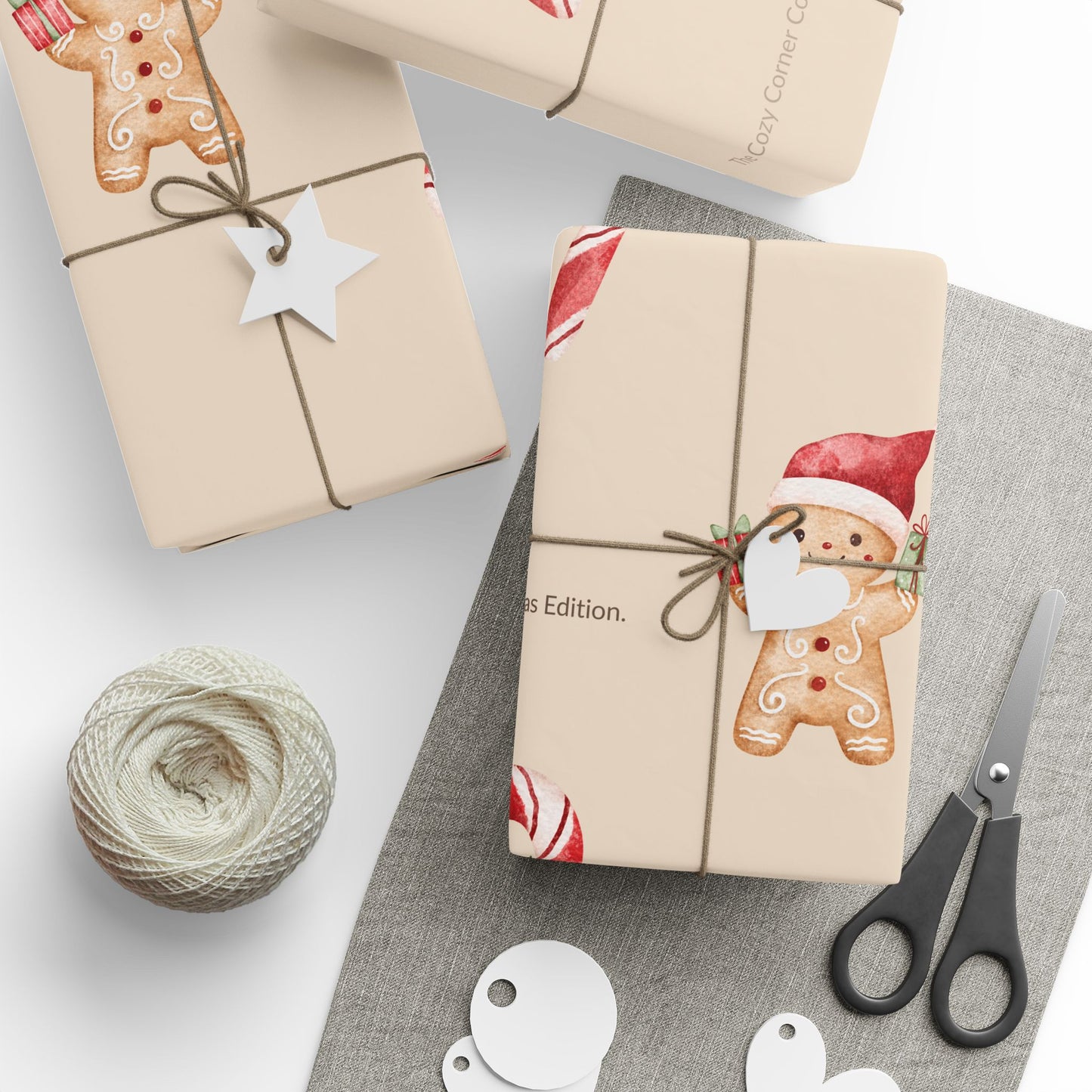 Cozy Christmas Edition Wrapping Paper – Gingerbread & Candy Cane Gift Wrap | Holiday Cozy Corner Collection